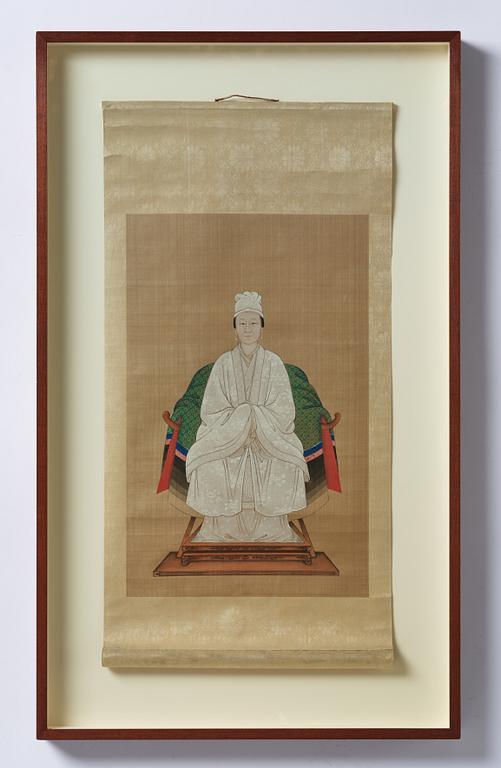 A pair of Thai ancestors portraits, around 1900.