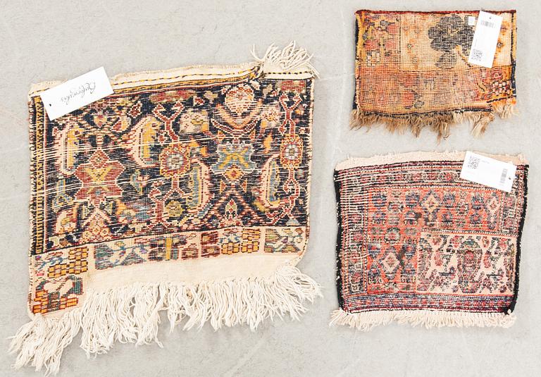 Matta Wagireh (provmatta) 3 st Shiraz, Kurdistan (Ornak), Shiraz/Kashgai (Ornak) semiantika 36x46 cm, 28x38 cm, 20x32 cm.