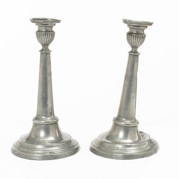A pair of pewter candle sticks, Sweden, possibly 1844.