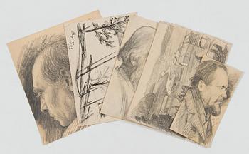 Santeri Salokivi, Drawings, 5 pcs, Male Portraits and Landscapes.