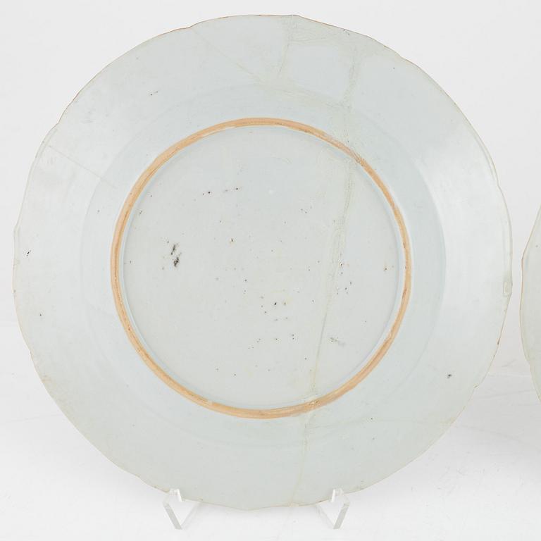 Three pairs of Famille rose plates, China, 18th century.
