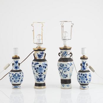 Two pairs of porcelain table lamps/vases, China, 20th century.