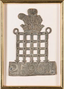 FÖRSÄKRINGSPLAKETT, metall, England 1700-1800-tal.