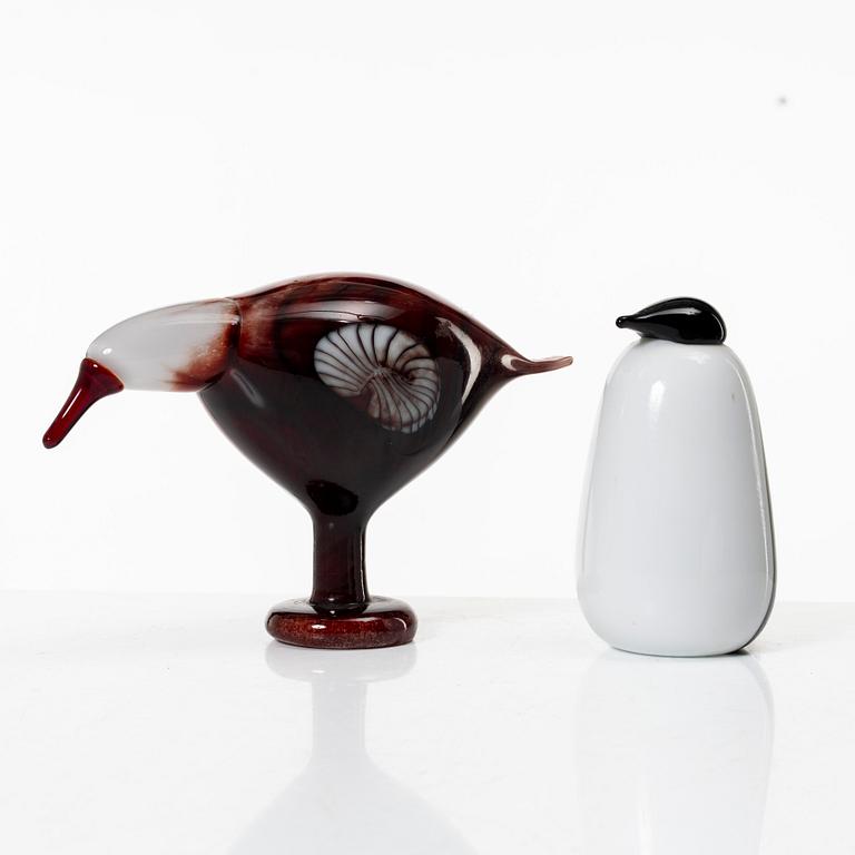 Oiva Toikka, two glass birds, Nuutajärvi, Iittala, finland.