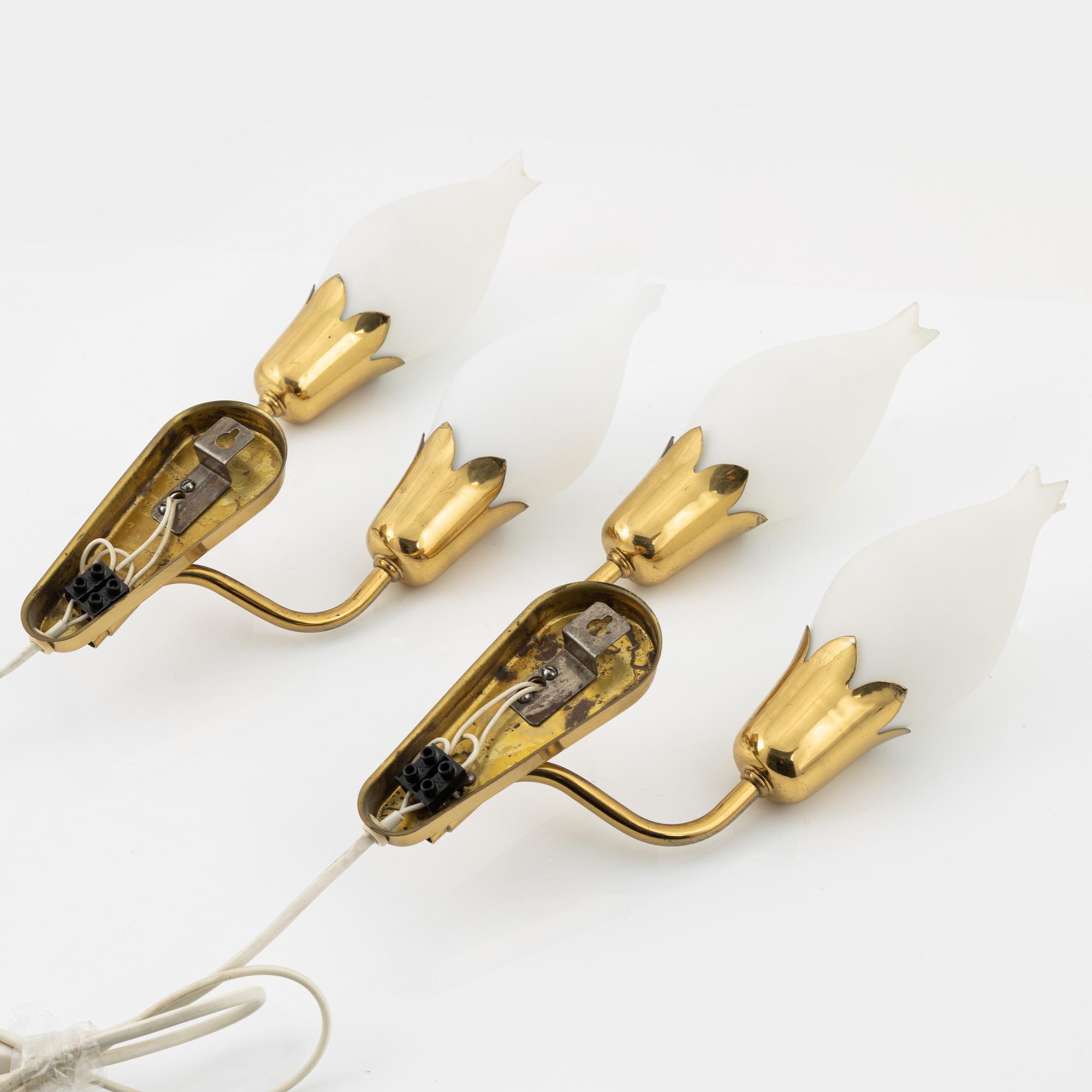 A pair of 'Tulip' brass wall lights, Fog & Mørup, mid 20th Century.