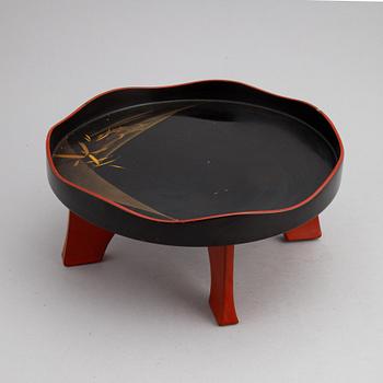 Two Japanese red and black hiramakie lacquer trays, first half of the 20th century.