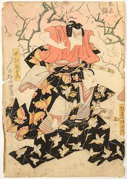 Utagawa Kunisada (Toyokuni III), Kabuki, skådespelarporträtt två stycken.