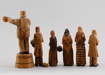 AXEL PETERSSON DÖDERHULTARN, 6 delar, Auktionsgrupp, snidat trä.