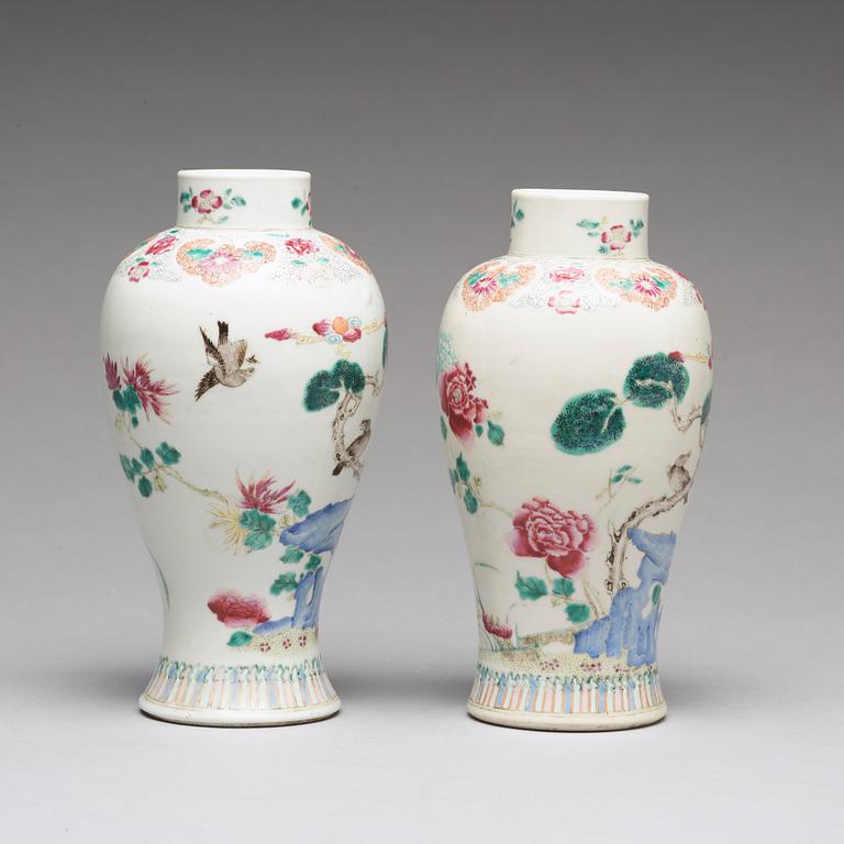 A pair of famille rose vases, Qing dynasty, Qianlong (1736-95).