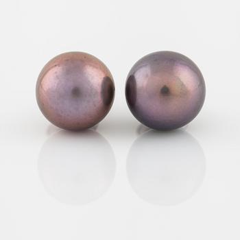 A pair of cultured Tahiti pearls.