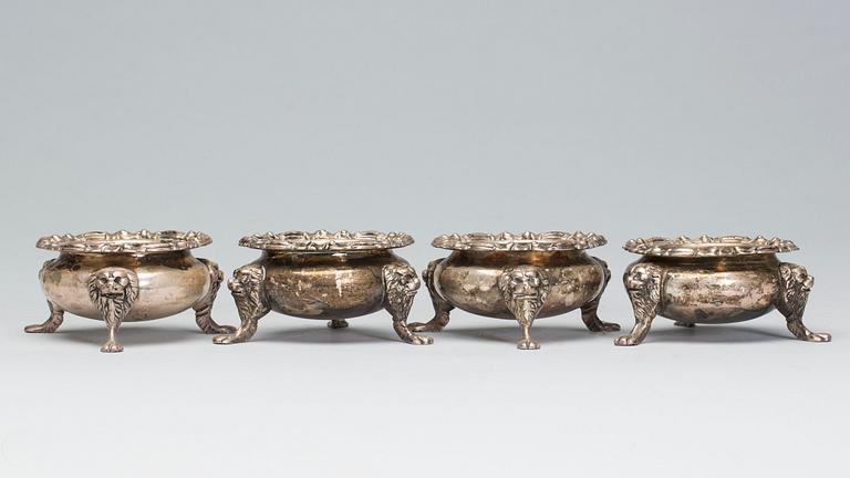 SALTKAR, 4 stycken, nysilver, England, 1900-tal.