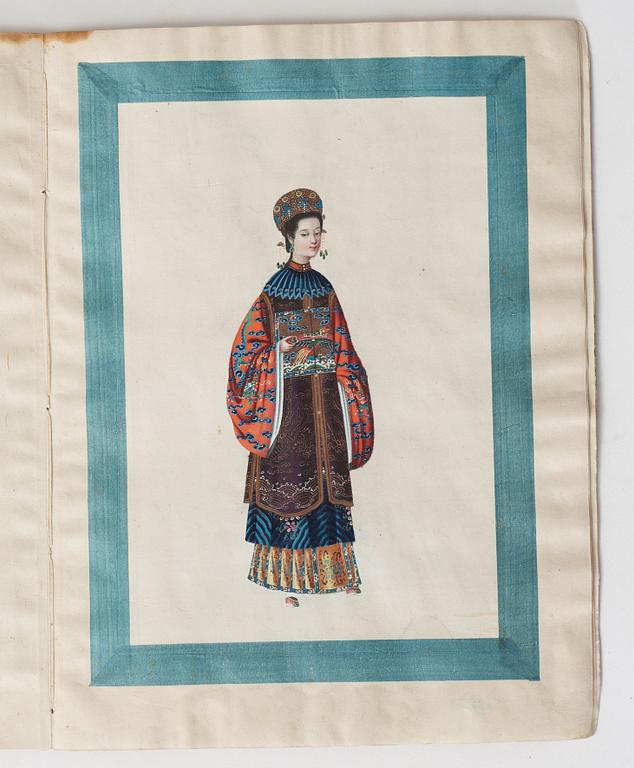ALBUM med GOUACHER (10). Sunqua, porträtterande kinesiska hovet, Qing dynastin, sent 1800-tal.