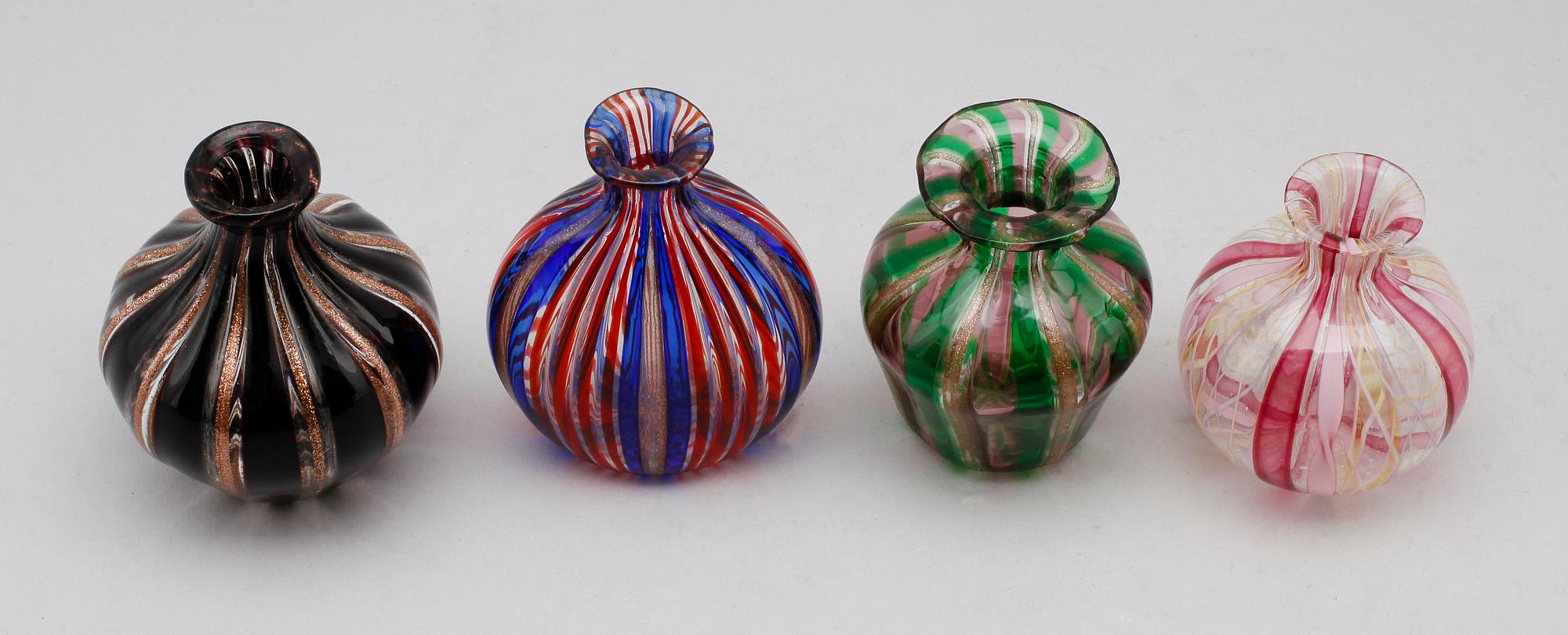 PARFYMFLASKOR, 4 st, glas, Venini, Murano.