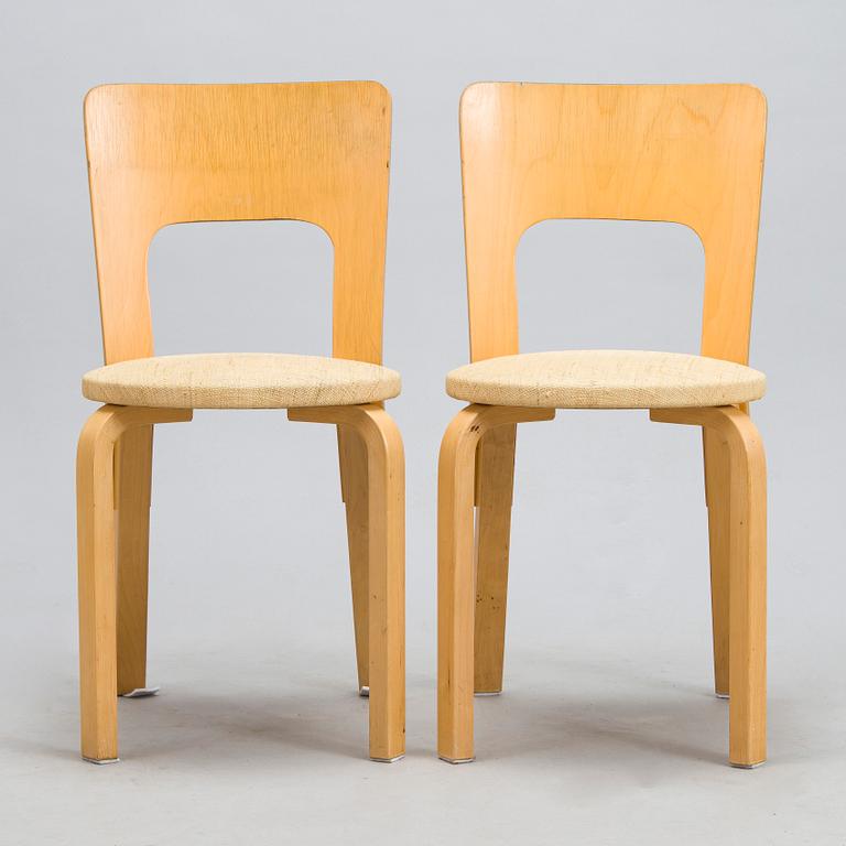 Alvar Aalto, stolar, 4 st, modell 66, Artek 1980-tal.