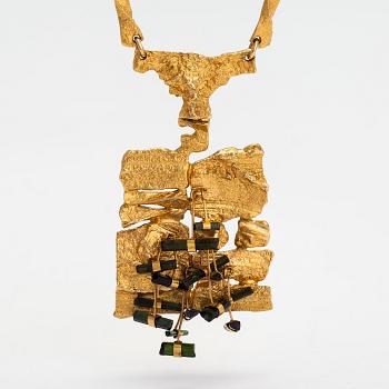 Björn Weckström, A 18K gold and tourmaline necklace "Flowering wall". Lapponia 1971.