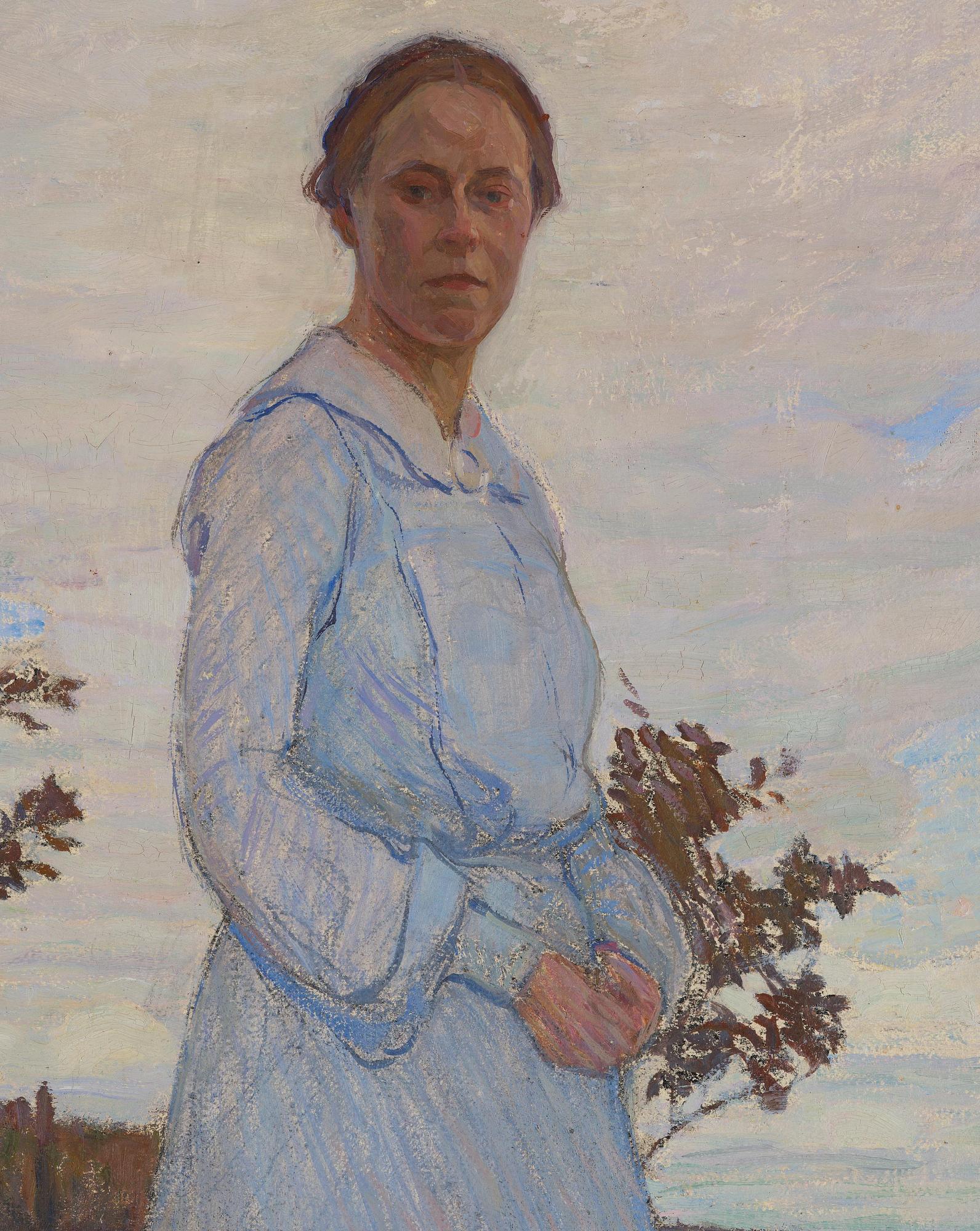 Fritz Lindström, Konstnärens svägerska Malvina Wretman vid sjön Racken.