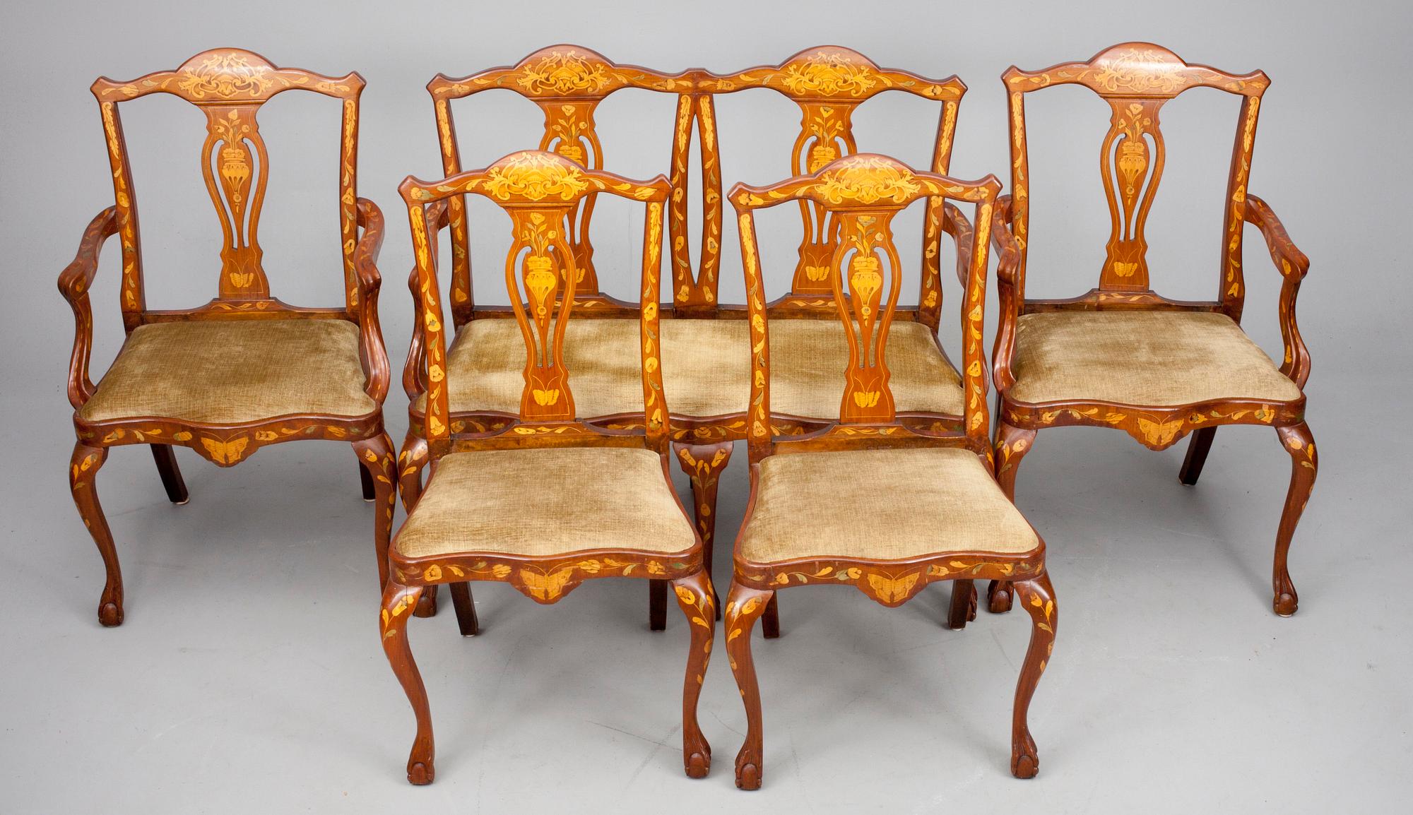 MÖBLEMANG, 5 delar, rokokostil, Holland sekelskiftet 1800/1900.