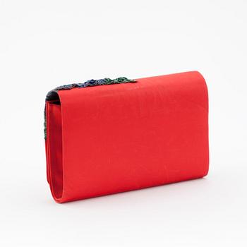 CORA JACOBS, a red silk and embossed leather clutch / evening bag.