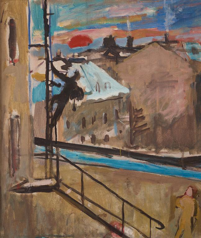 Eric Hallström, Cityscape with Chimney Sweeper.