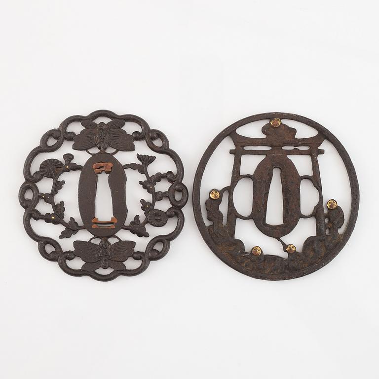 Three Japanese iron tsubas, Edo, 19th century.