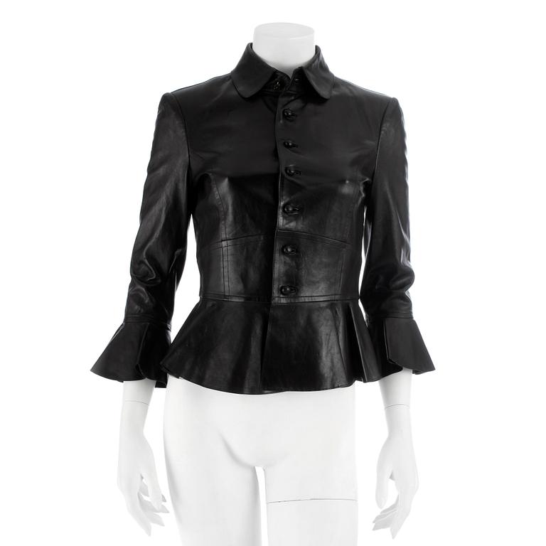 RALPH LAUREN, a black leather jacket, size 6.
