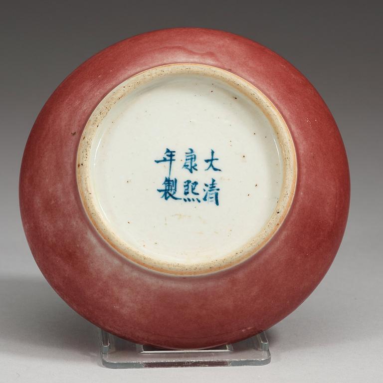 A sang de boef glazed brush washer, late Qing dynasty (1644-1912), with Kangxi six character mark.