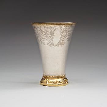 A Swedish 18th century parcel-gilt beaker, marks of Jakob Lampa, Stockholm 1769.