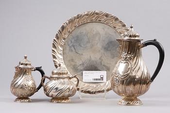 KAFFESERVIS, 4 delar. Silver. Rokokostil. Tot 1740 g.