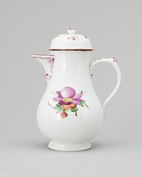 768. A Coffee pot with cover, 18th Century, presumably Meissen.