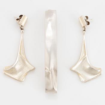 Earrings, silver, "Mini Punk" 1990, and tie clip, Björn Weckström, Lapponia.