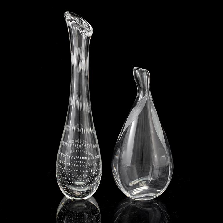 A Vicke Lindstrand glass vase and one Kosta vase, mid 20th century.