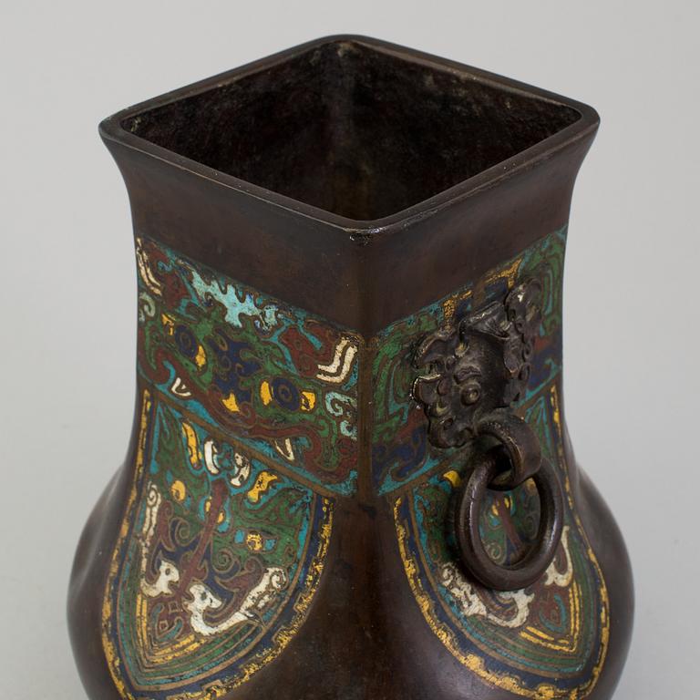 A japanese bronze vase with cloisonné, Meiji period (1868-1912).