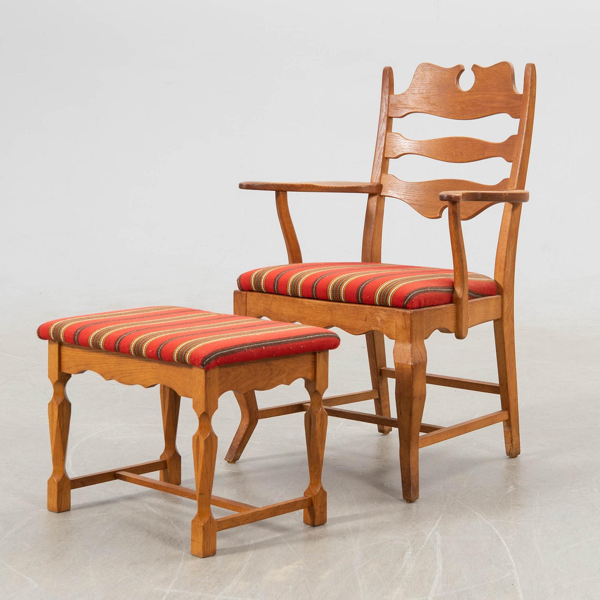 Henning Kjærnulf armchair and stool "Razorblade" EG Möbel Denmark 1960s.