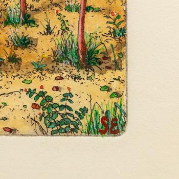 STEN EKLUND, hand colored etching, signed.