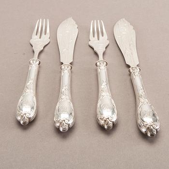 A German 20th century set of 12 fish cutlery low grade silver mark of F W Hespe hamburg early 1900s.