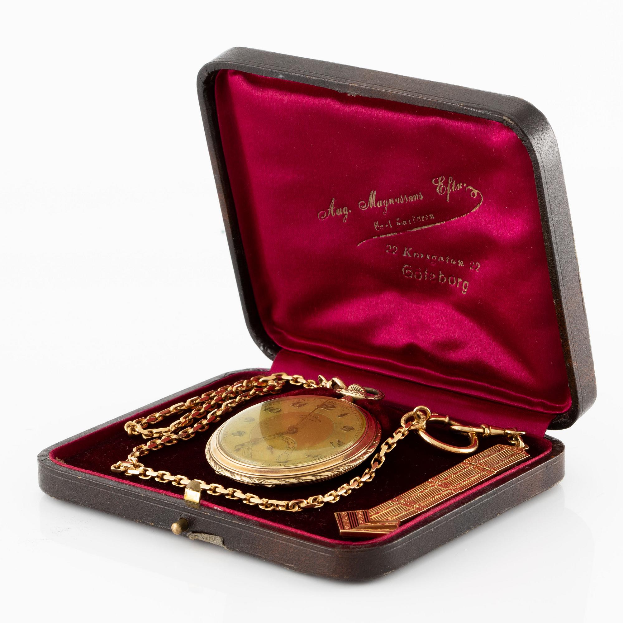Chronometer Eterna, 14K gold, chain and chatelaine in 18K, 48 mm.