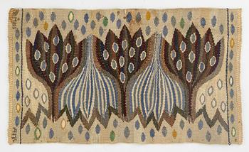 Ann-Mari Forsberg, a textile, "Blå crocus", a tapestry variant, ca 56 x 33 cm, signed AB MMF AMF.