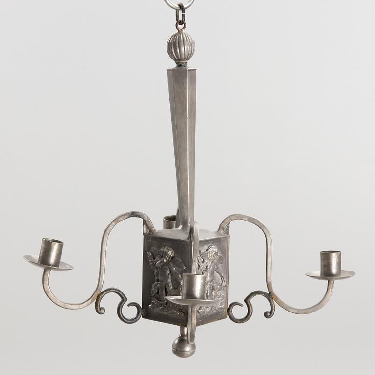 A Swedish Grace pewter chandelier, Sweden, 1920's.