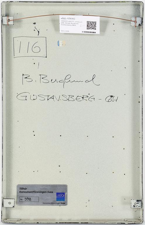 VÄGGPLAKETT, emalj på plåt. Bengt Berglund, Gustavsberg 1964.