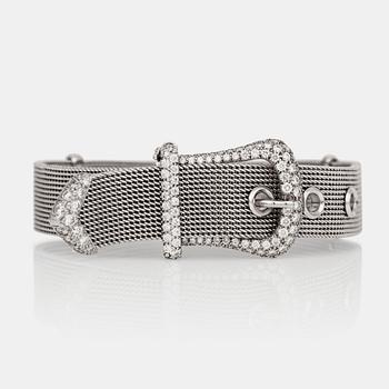 664. A Tiffany & Co brilliant-cut diamond bracelet in the shape of a belt. Total carat weight circa 3.00 cts.