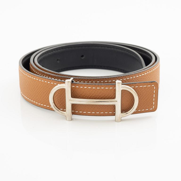 Hermès, skärp, "Gamma belt buckle & Reversible leather strap 24 mm", storlek 80.