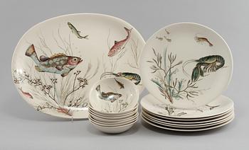 SERVISDELAR, 16 st, flintgods, "Fish" Johnson Bros. England, 1900-talets andra hälft.