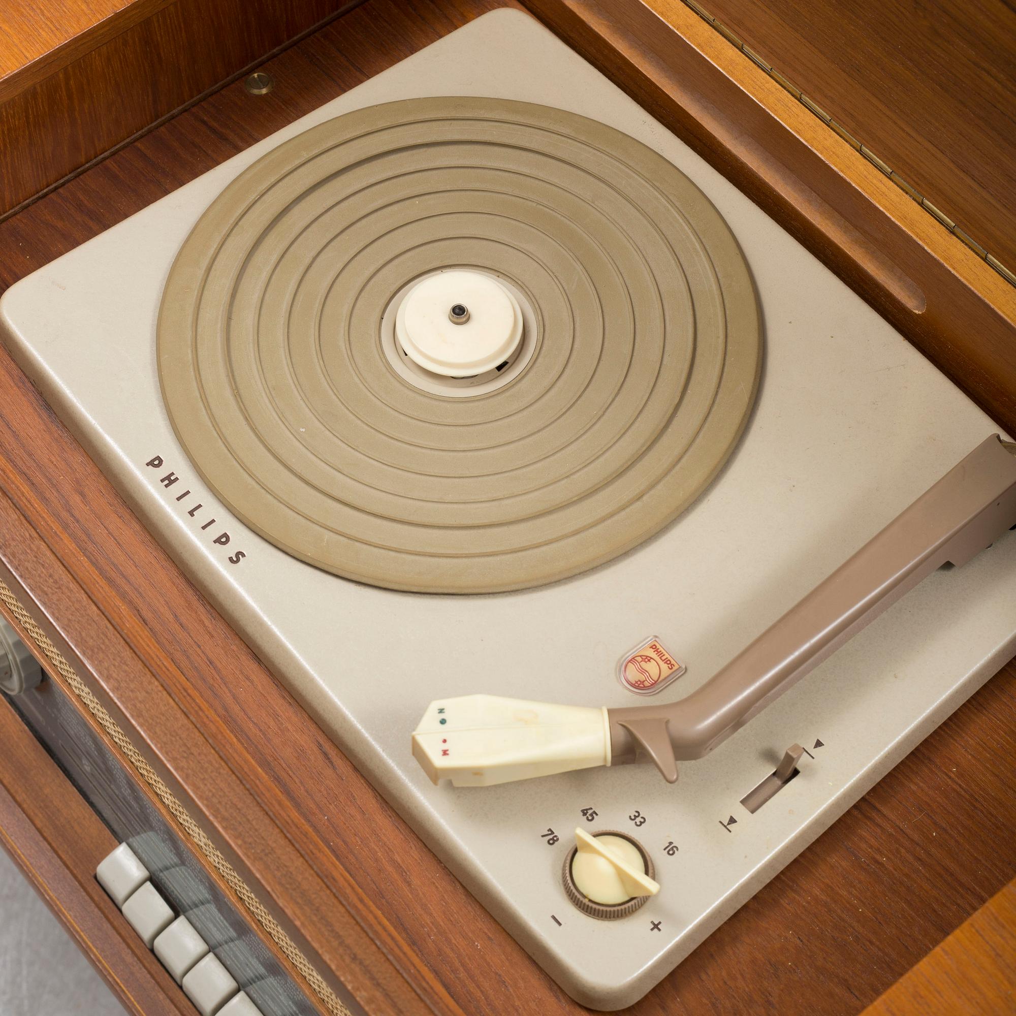 A teak radio gramophone 'Conserton Boston', Philips, 1950's.
