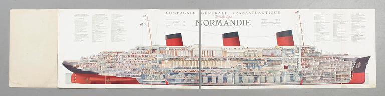 AFFISCH, "Cie.Gle. Transatlantique, French Line, Normandie", illustreration av Andre Wilquin, 1935.