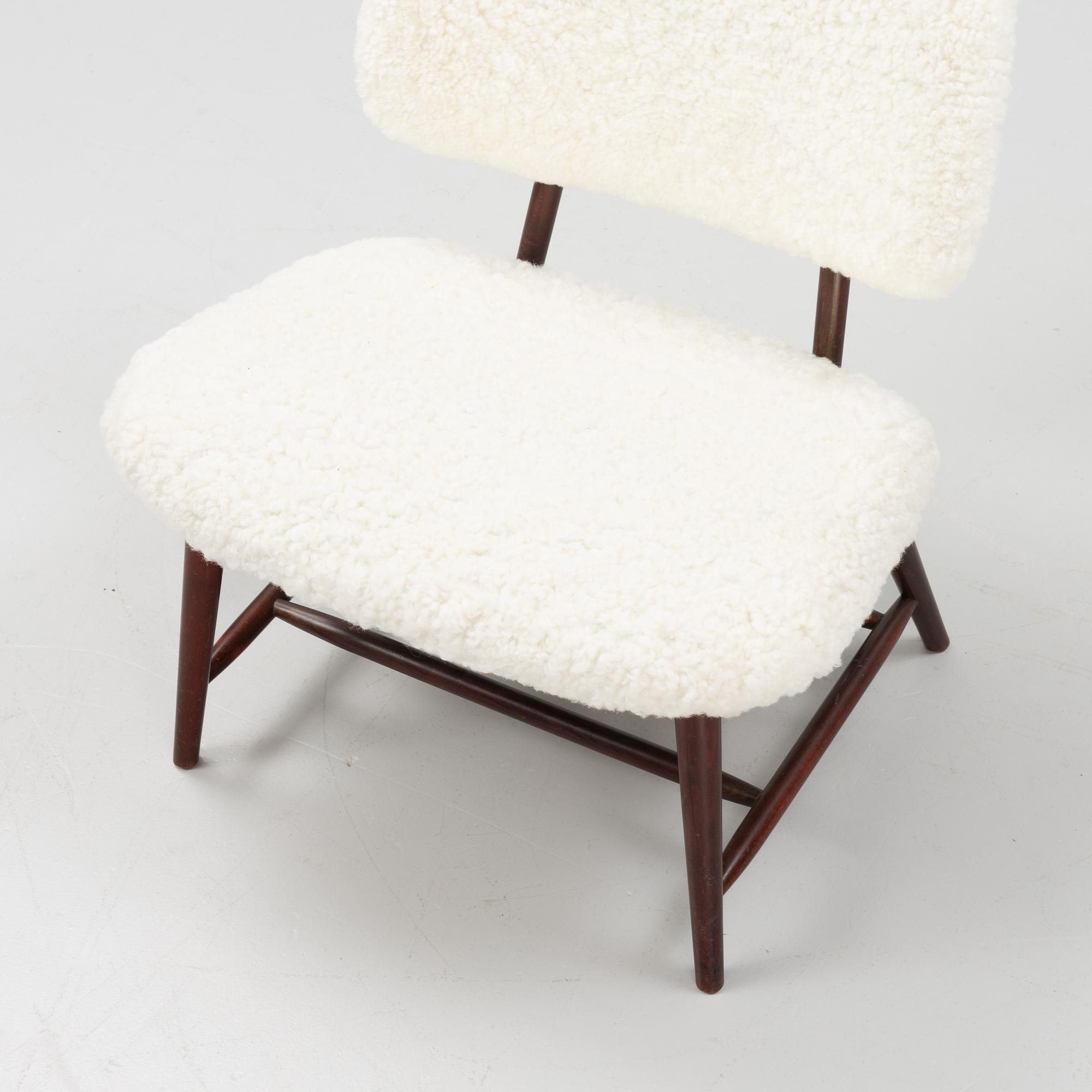 Alf Svensson, a 'TeVe', easy chair with new sheepskin upholstery, Bra Bohag, Studio Ljungs Industrier, 1950s.