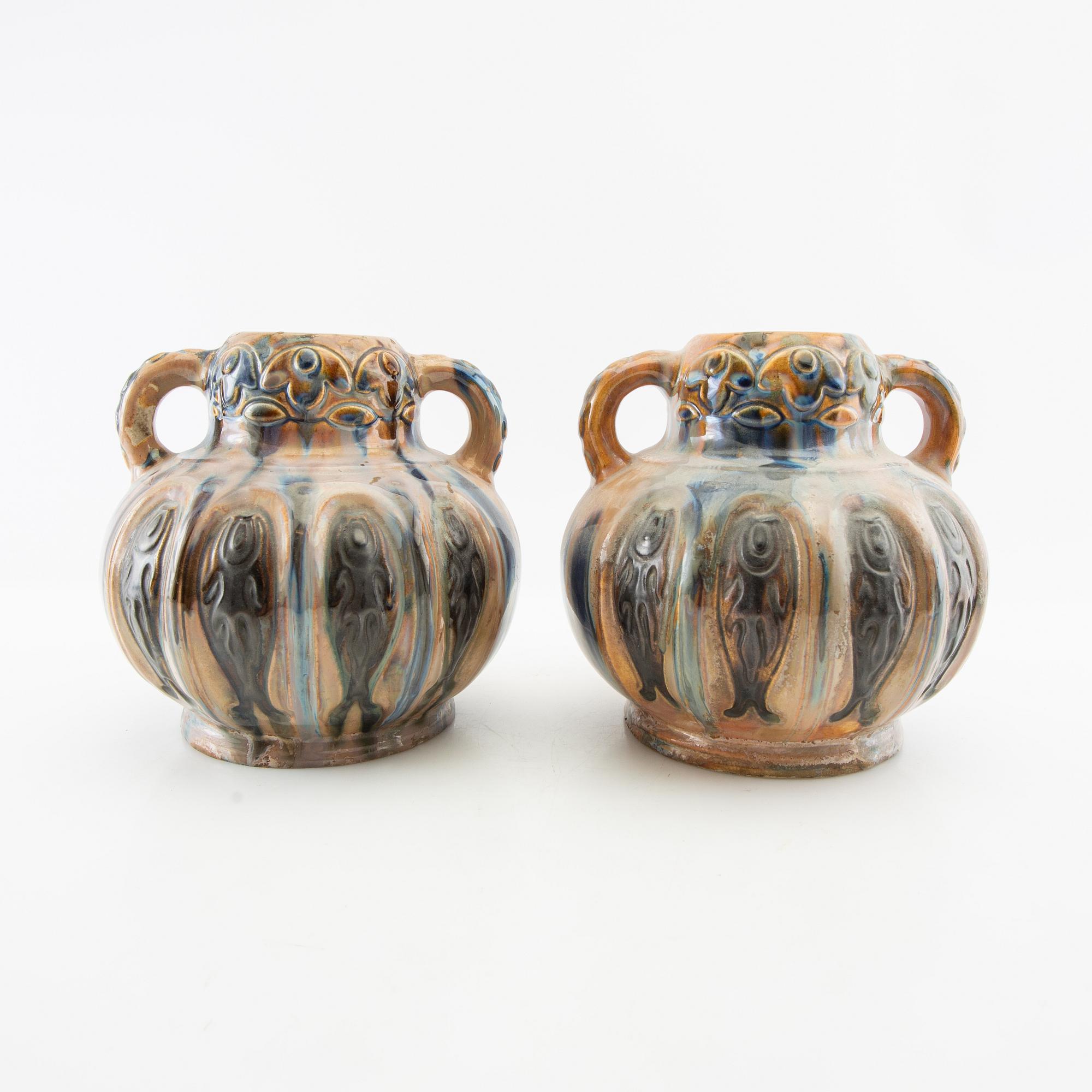 Vases a pair of Jugend early 20th century probably Denmark glazed stoneware.