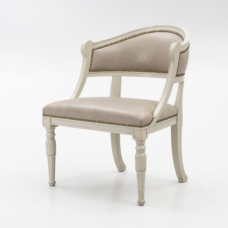 A late Gustavian style armchair, late 20th Century.