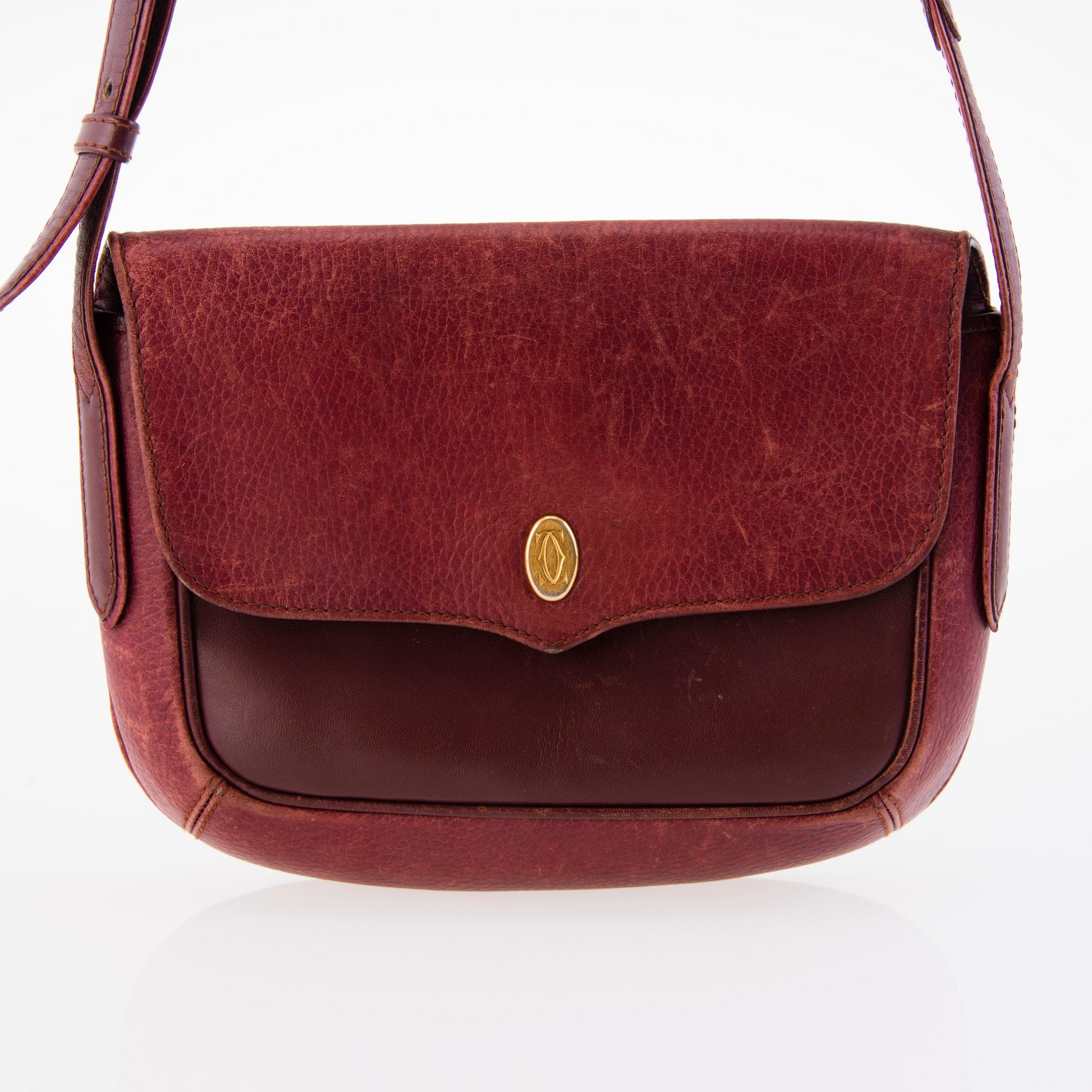 CARTIER Vintage Bordeaux Leather Crossbody Bag.