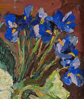 Albin Amelin, Still life with parrot flowers, iris, and white amaryllis.