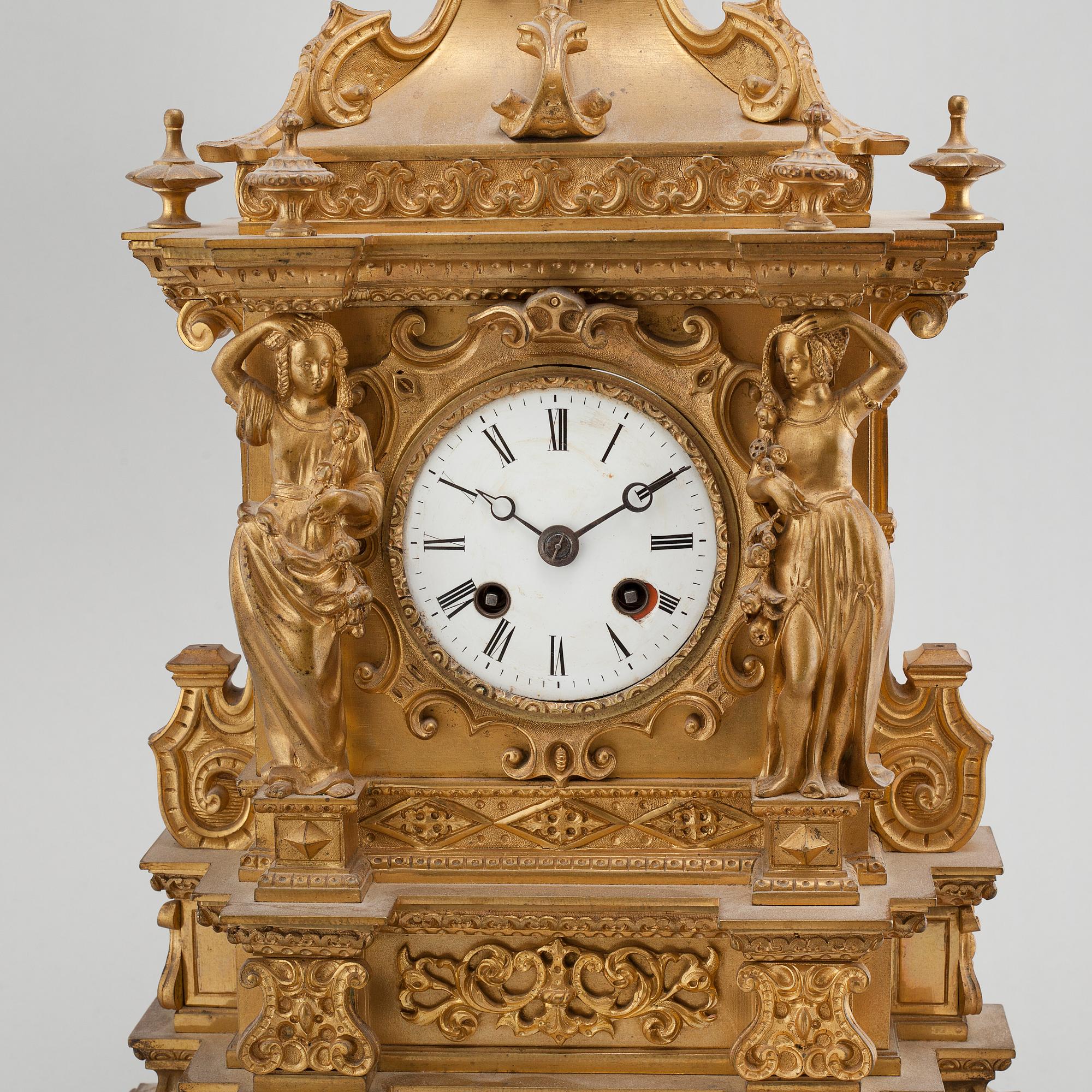 A 19th century table clock, clockwork marked "Raingo Freres, Paris".